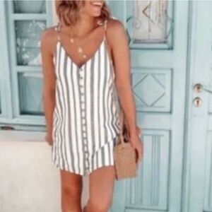 Style Rack Striped Sleeveless with Button Detail Mini Dress Medium